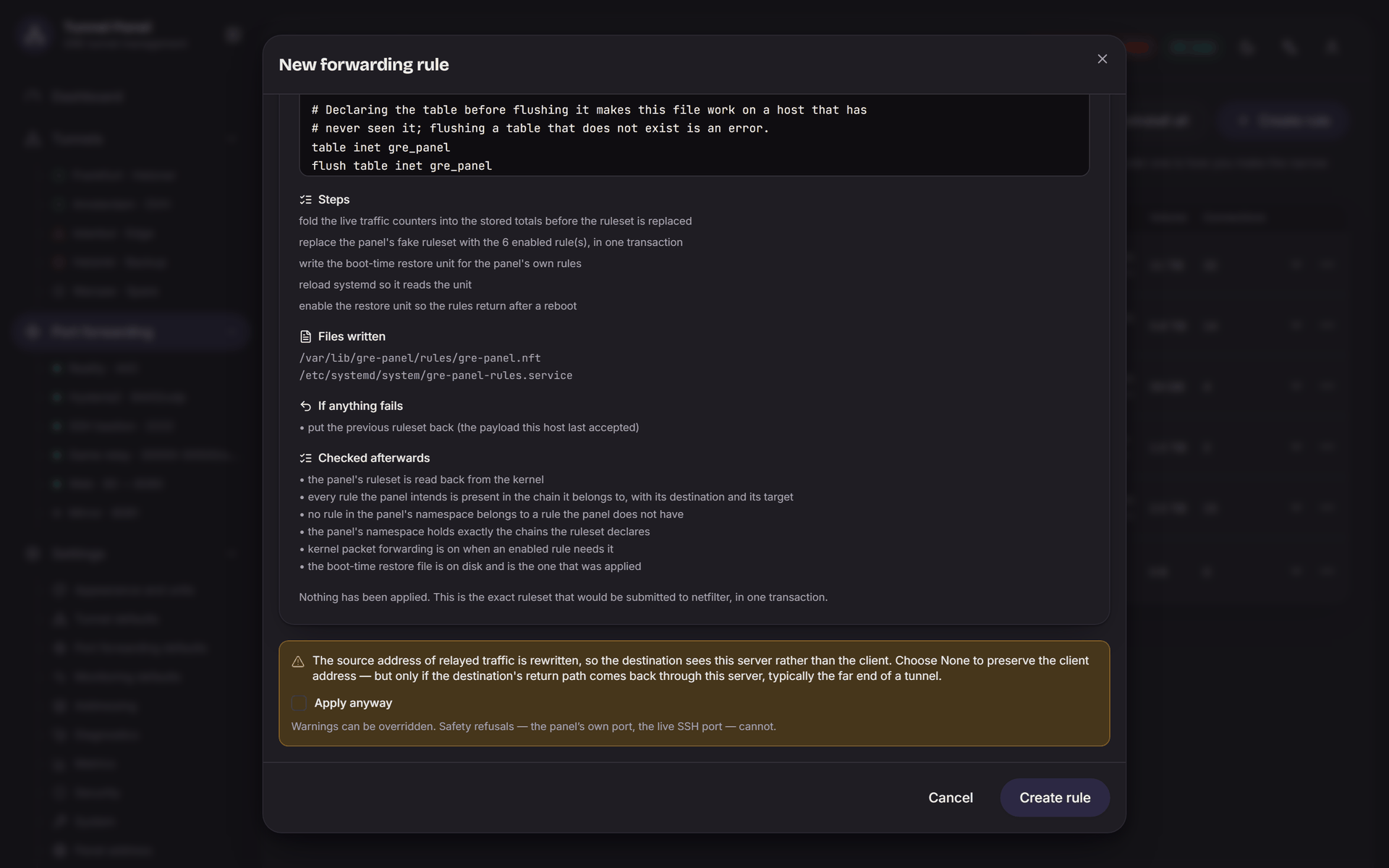 The ruleset preview