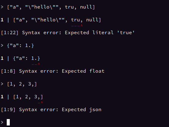 Example json errors