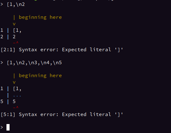 Example multiline JSON errors