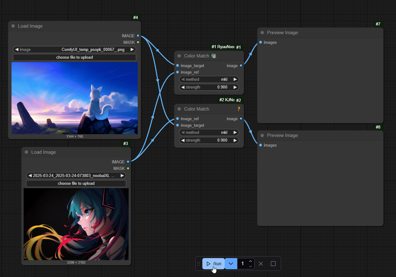Bypass-friendly Color Match node showcase gif