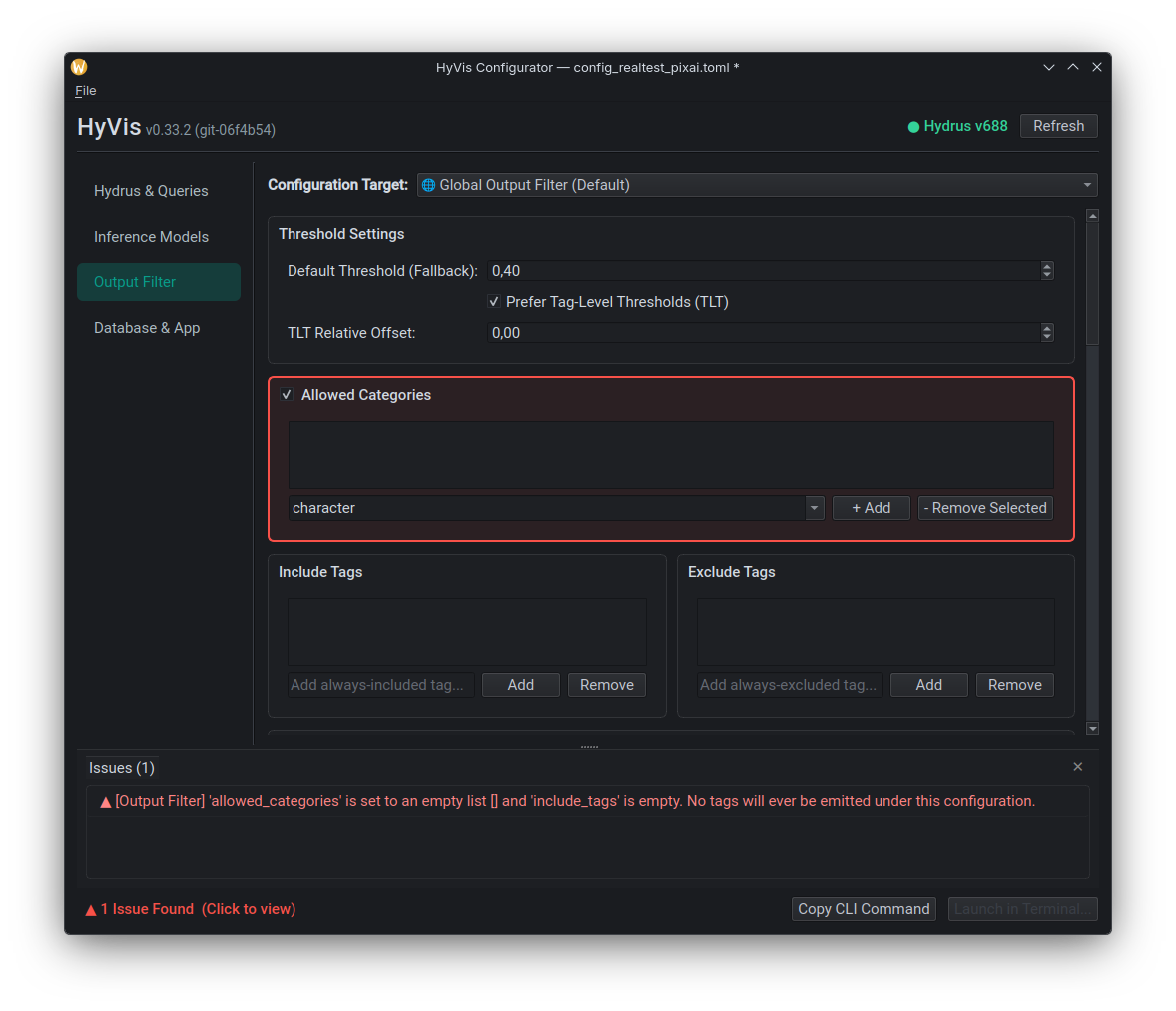 Output Filter Page Including Error