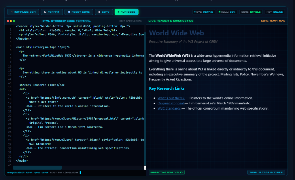 HTML Starship Code Terminal