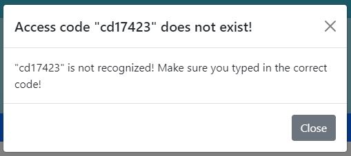 Invalid Access Code Modal Image