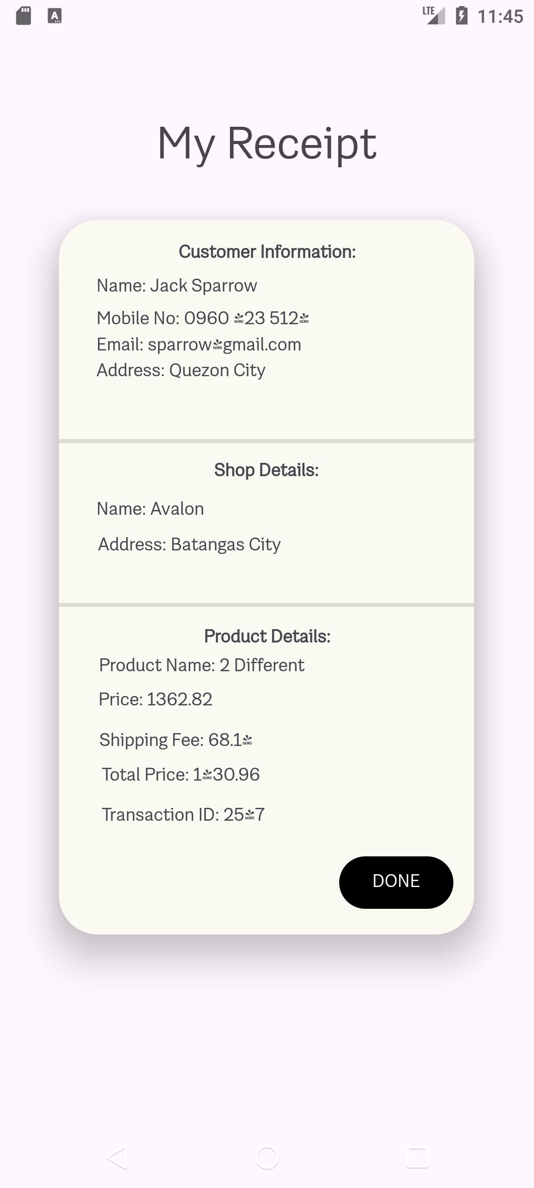 Receipt Page Image