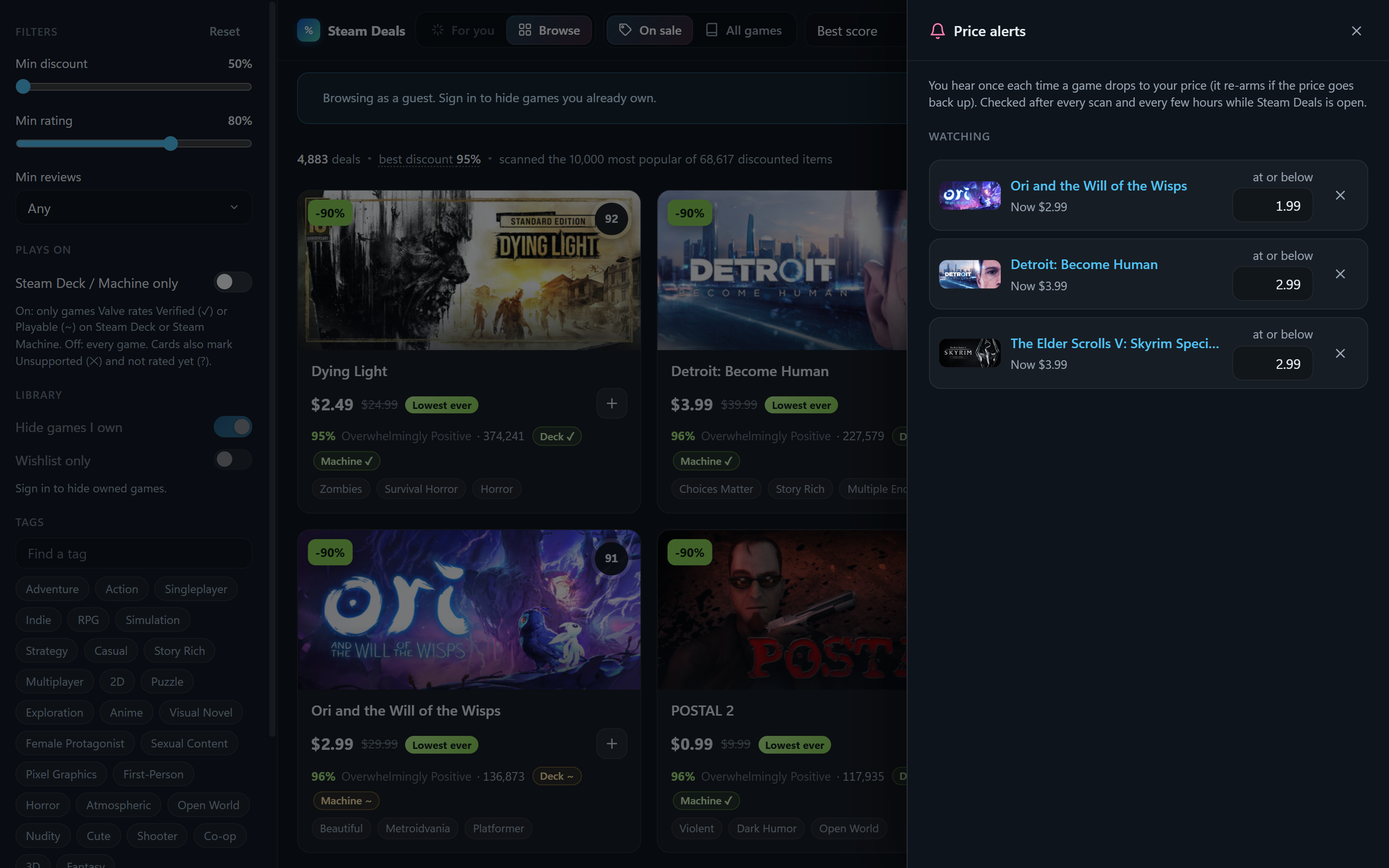 Price alerts: tell me when a game is at or below my price