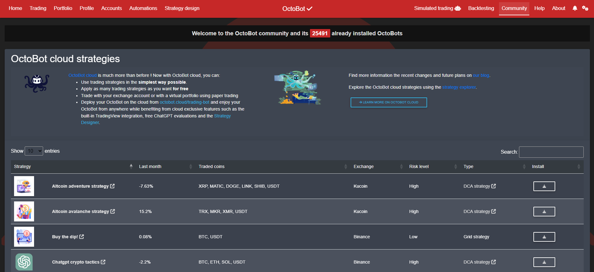 OctoBot pre-configured strategy available on octobot.cloud