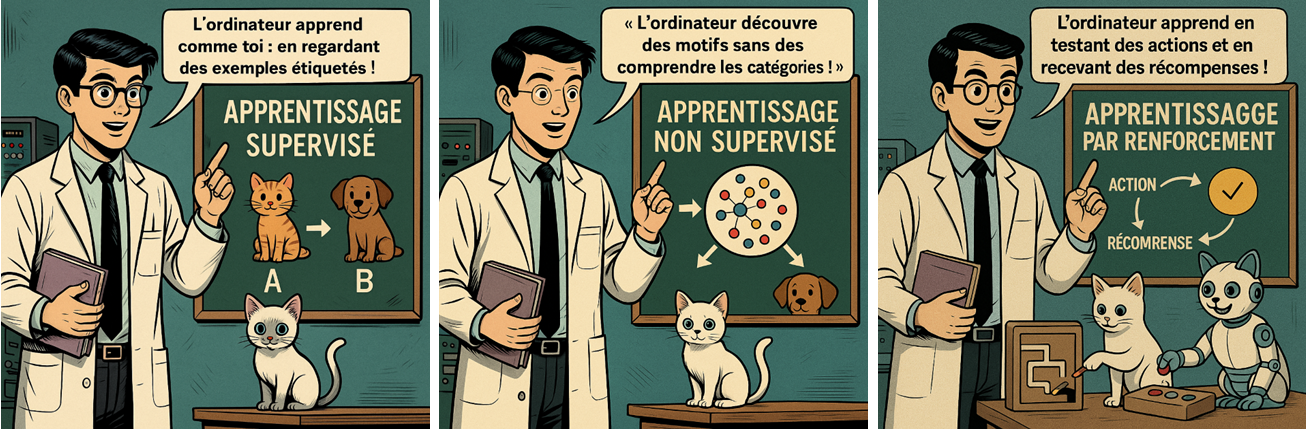 Image illustrant les différents types d'apprentissage en IA