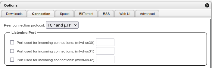 qBittorrent connection page