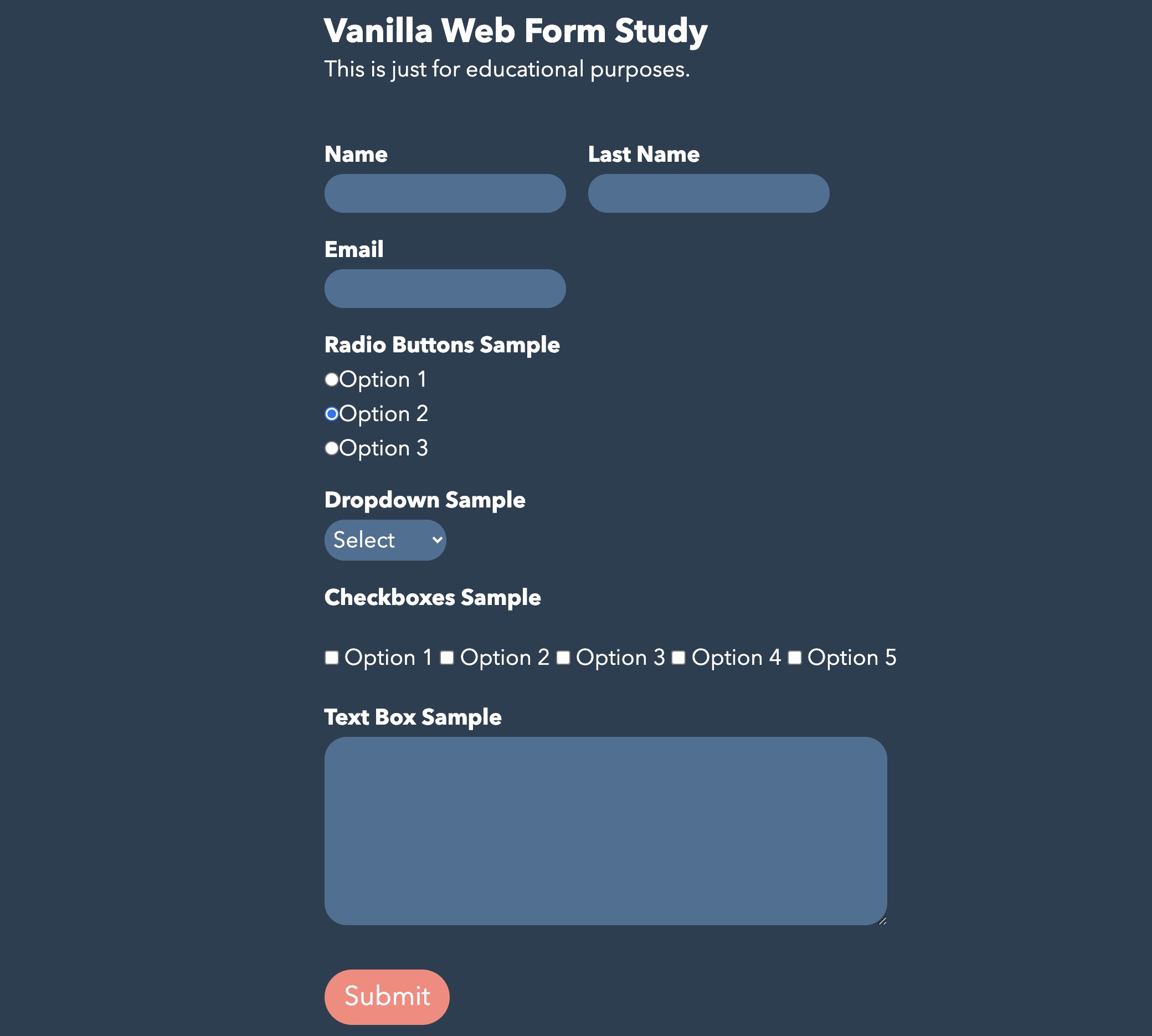 Sample web forms working