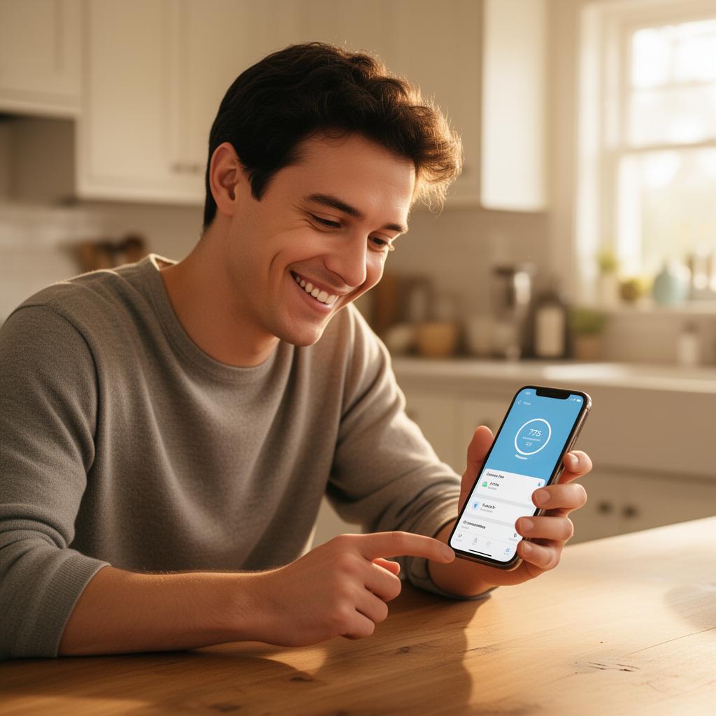 Een familielid bekijkt de status in de app