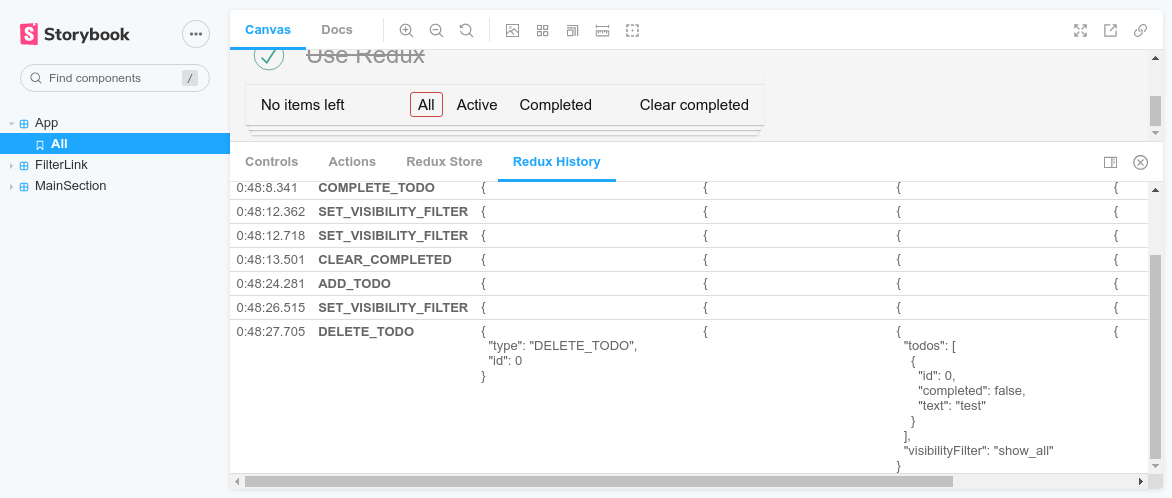 npm.io Redux Addon History Panel
