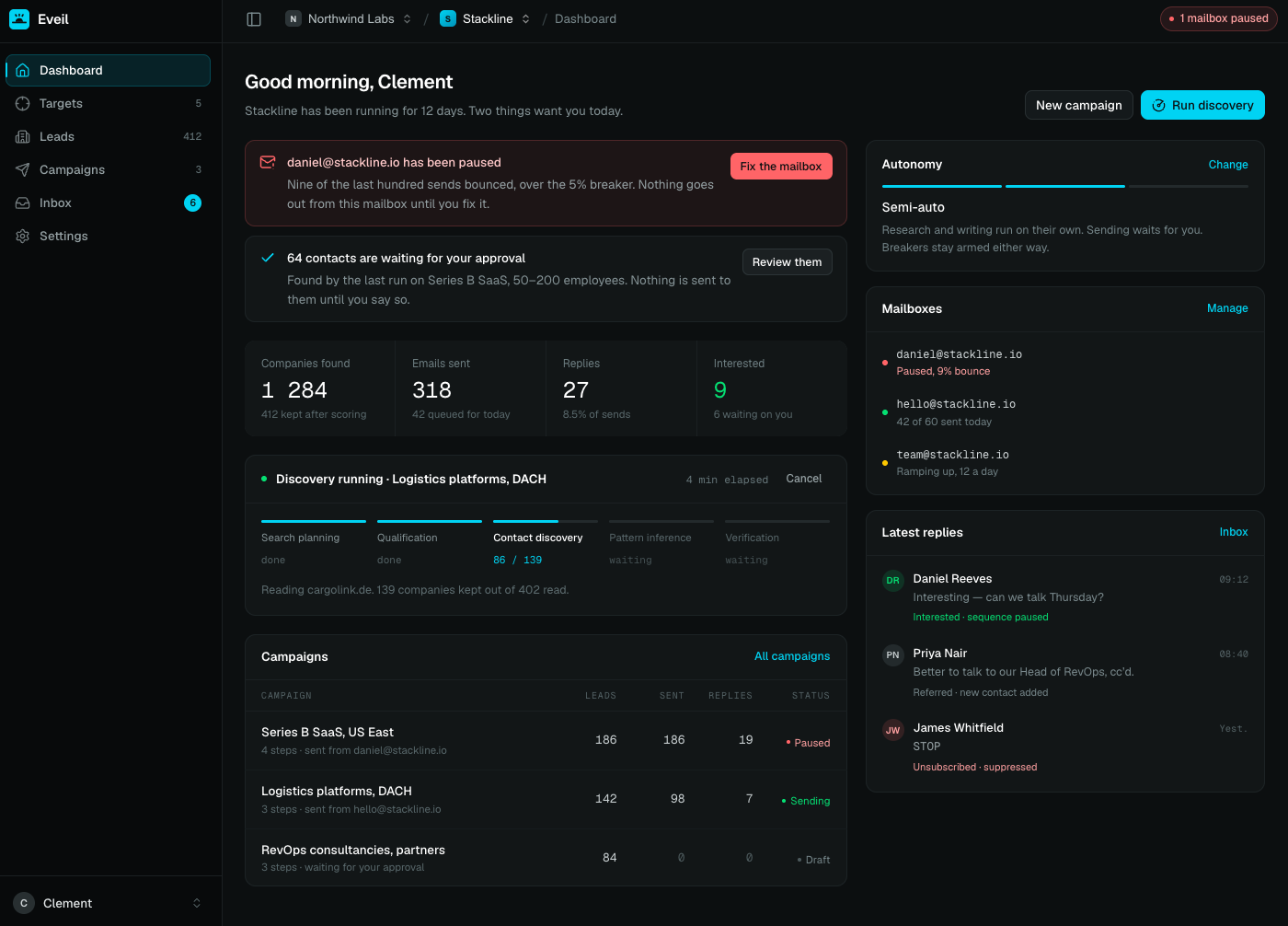 Eveil dashboard