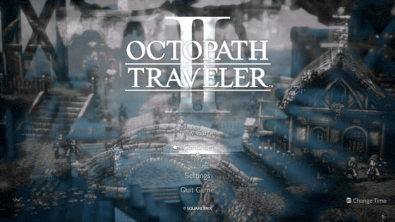 Octopath Traveler II on the title screen, the device going to sleep, then waking to Steam's wake movie and landing back in the game