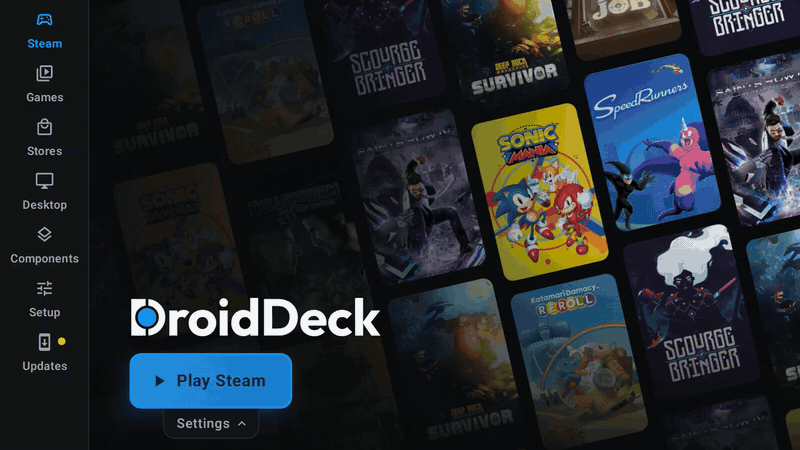 Opening the slide-up Steam settings panel and switching to Display settings