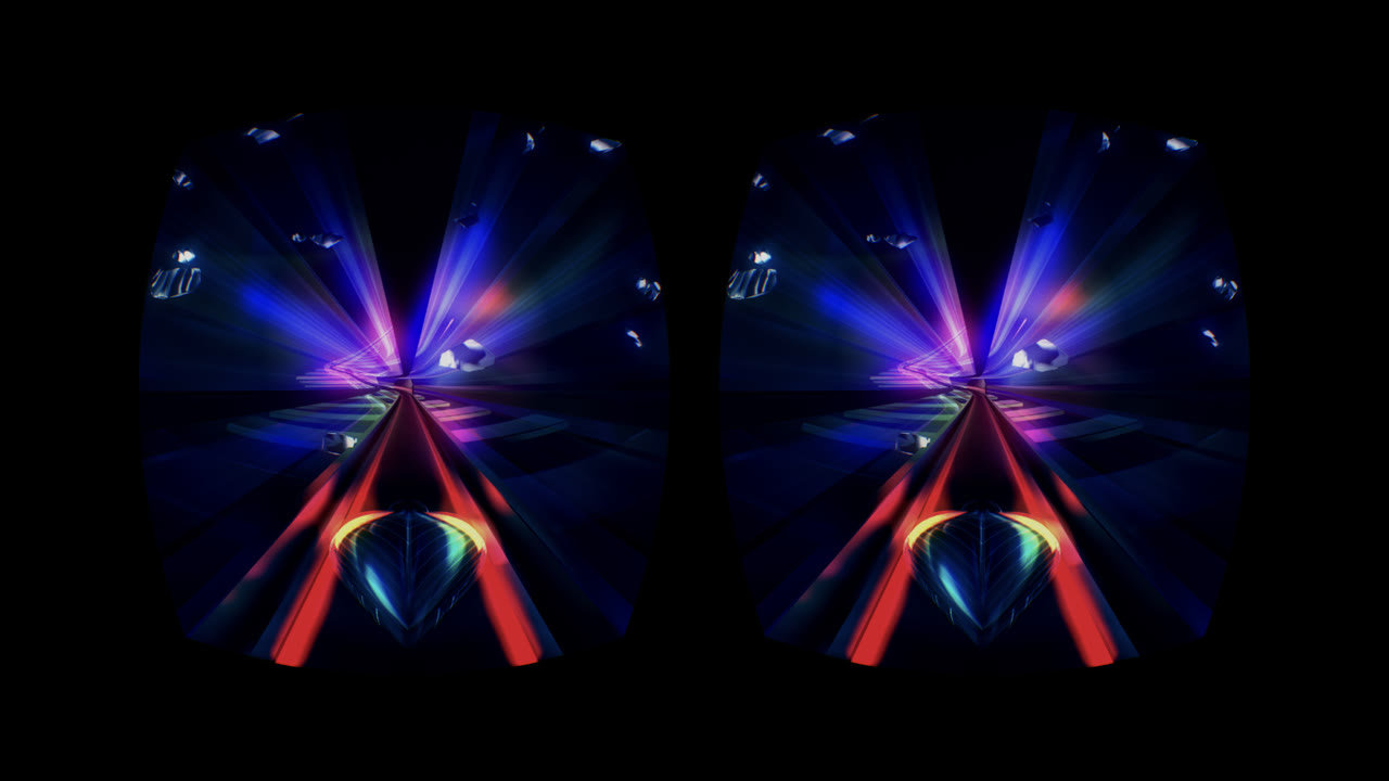 Thumper in Cardboard VR mode, split into two lens-corrected eyes