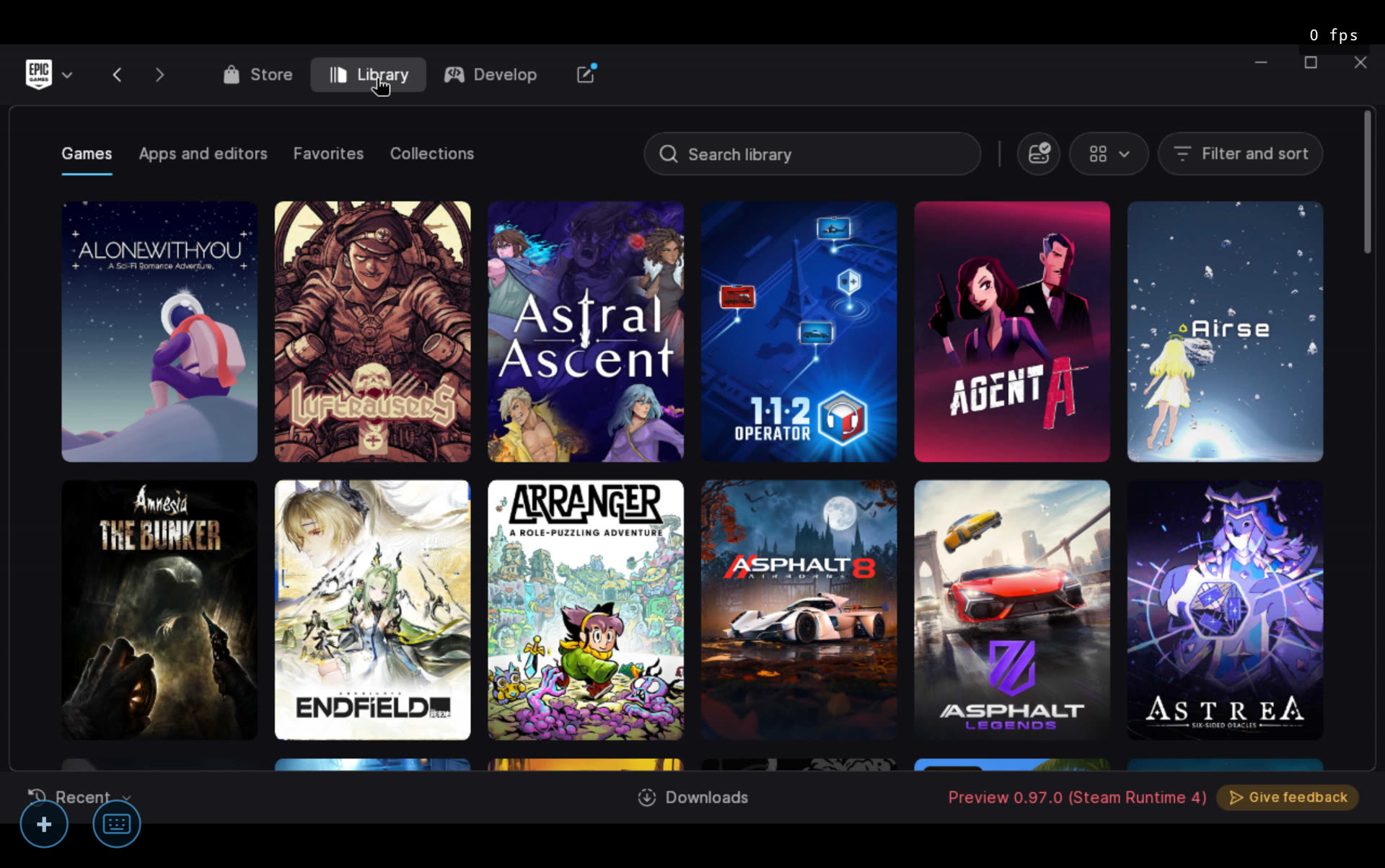 The Epic Games Launcher's library running on DroidDeck
