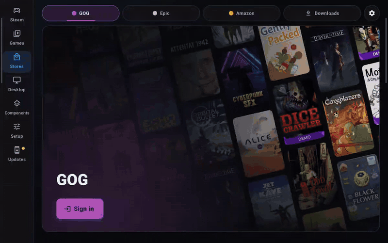 Opening the Epic Games Launcher from the Epic tab, already signed in, and browsing its library