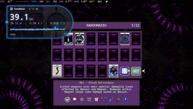 Tapping the DroidDeck HUD to step through its five sizes while a game runs