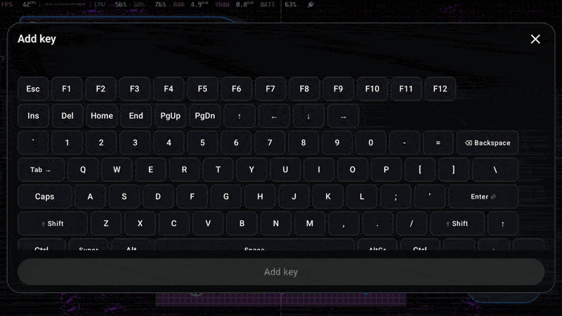 Adding an F5 key and an Esc key from the Add key keyboard in the screen key editor
