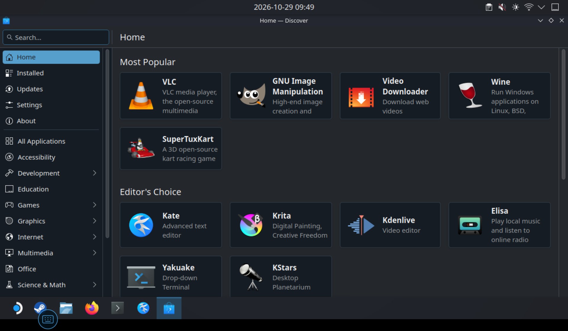 Discover on the Kubuntu desktop listing apps from Ubuntu's catalog, on a RedMagic tablet