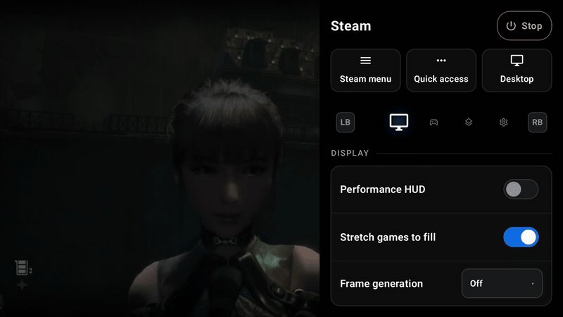 Paging through the session menu's tabs