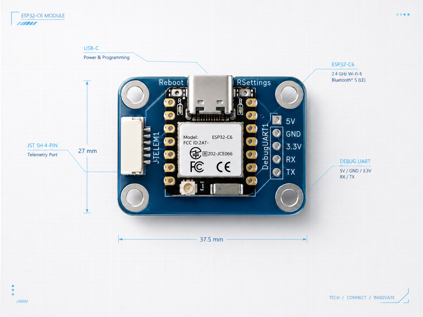 Official Board DroneBridge for ESP32 featuring the ESP32C6