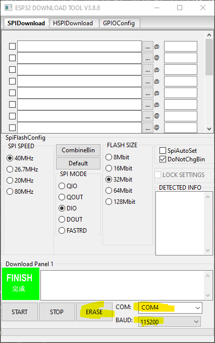 ESP32 erase flash with flash download tools