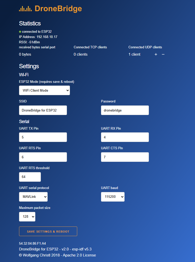 DroneBridge for ESP32 Webinterface