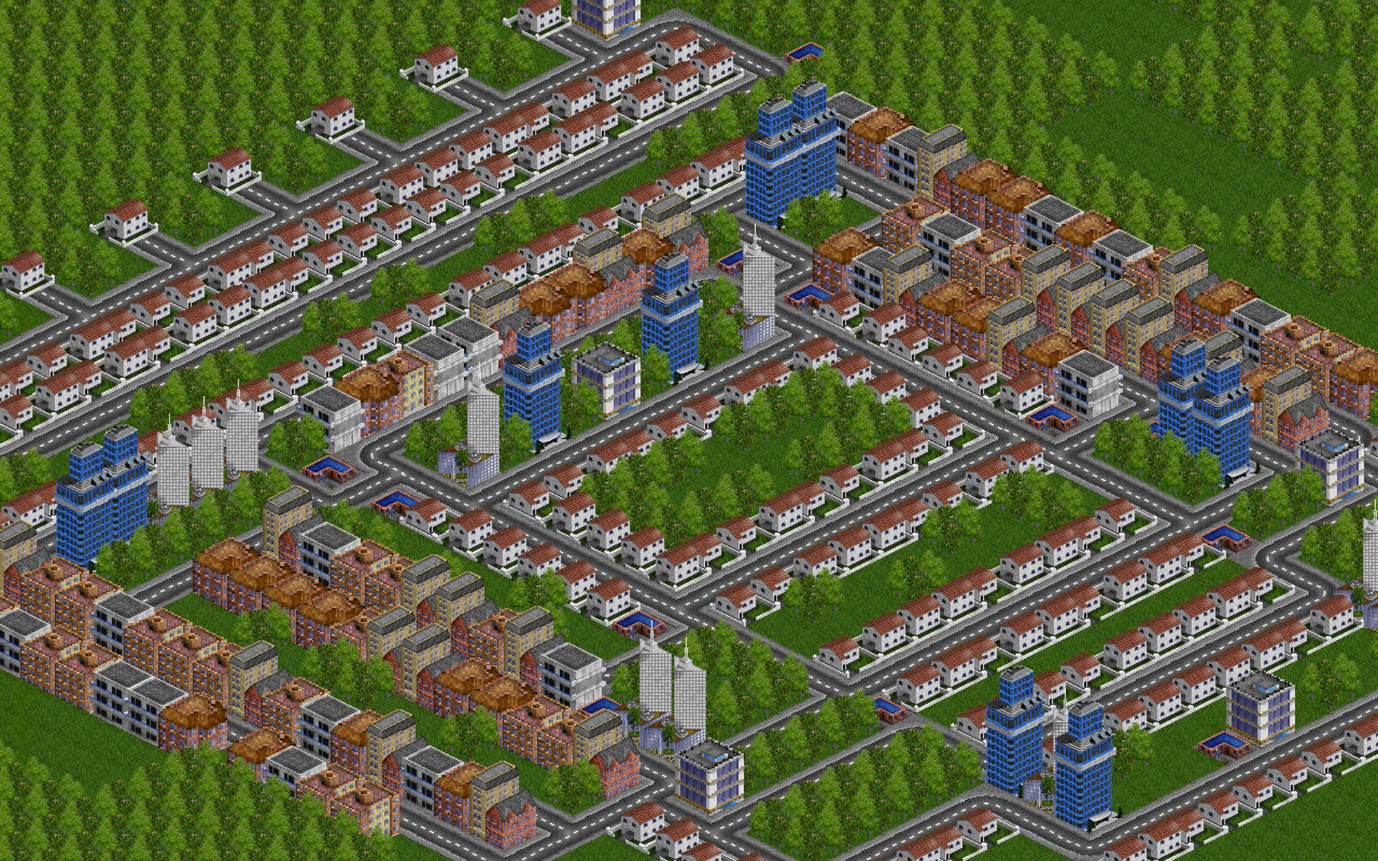 A screenshot of a large town built in CityMayor.