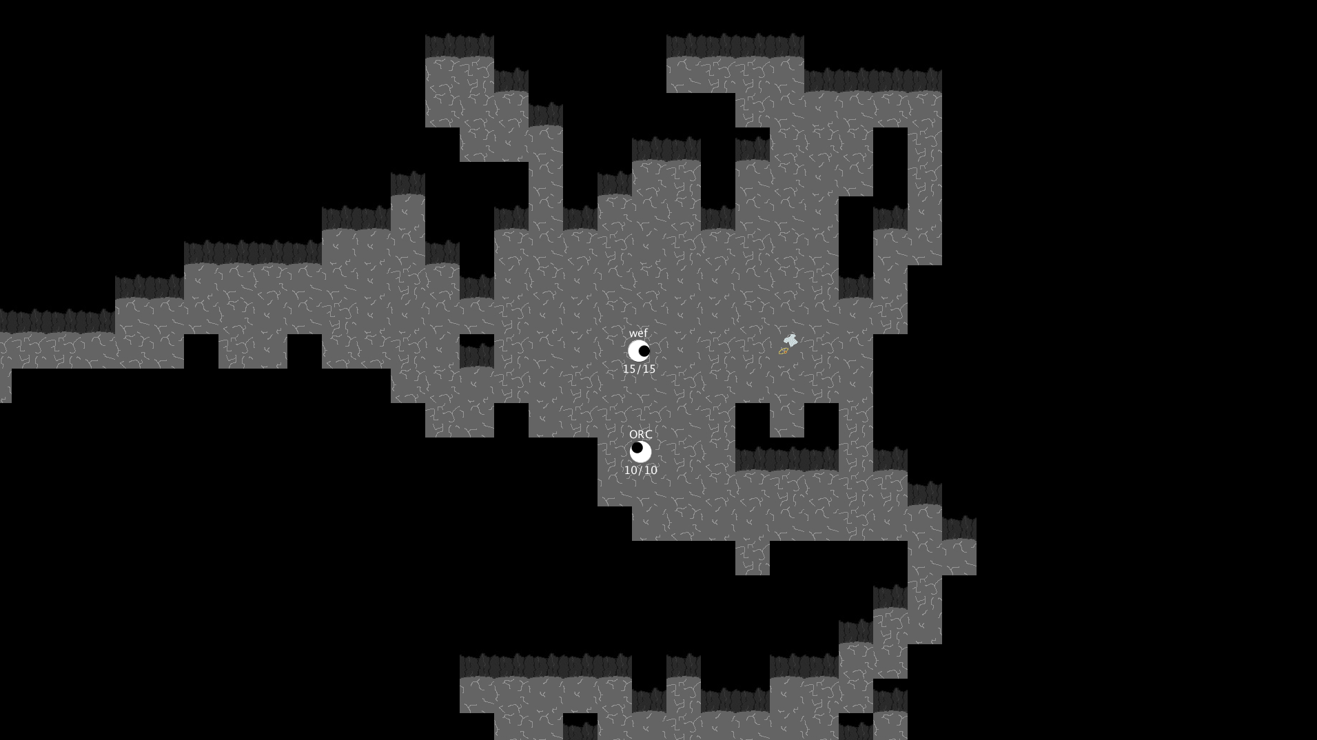 A screenshot of Gundabad, where the player 'wef' is surrounded by enemies, but some treasure lies on the floor nearby.