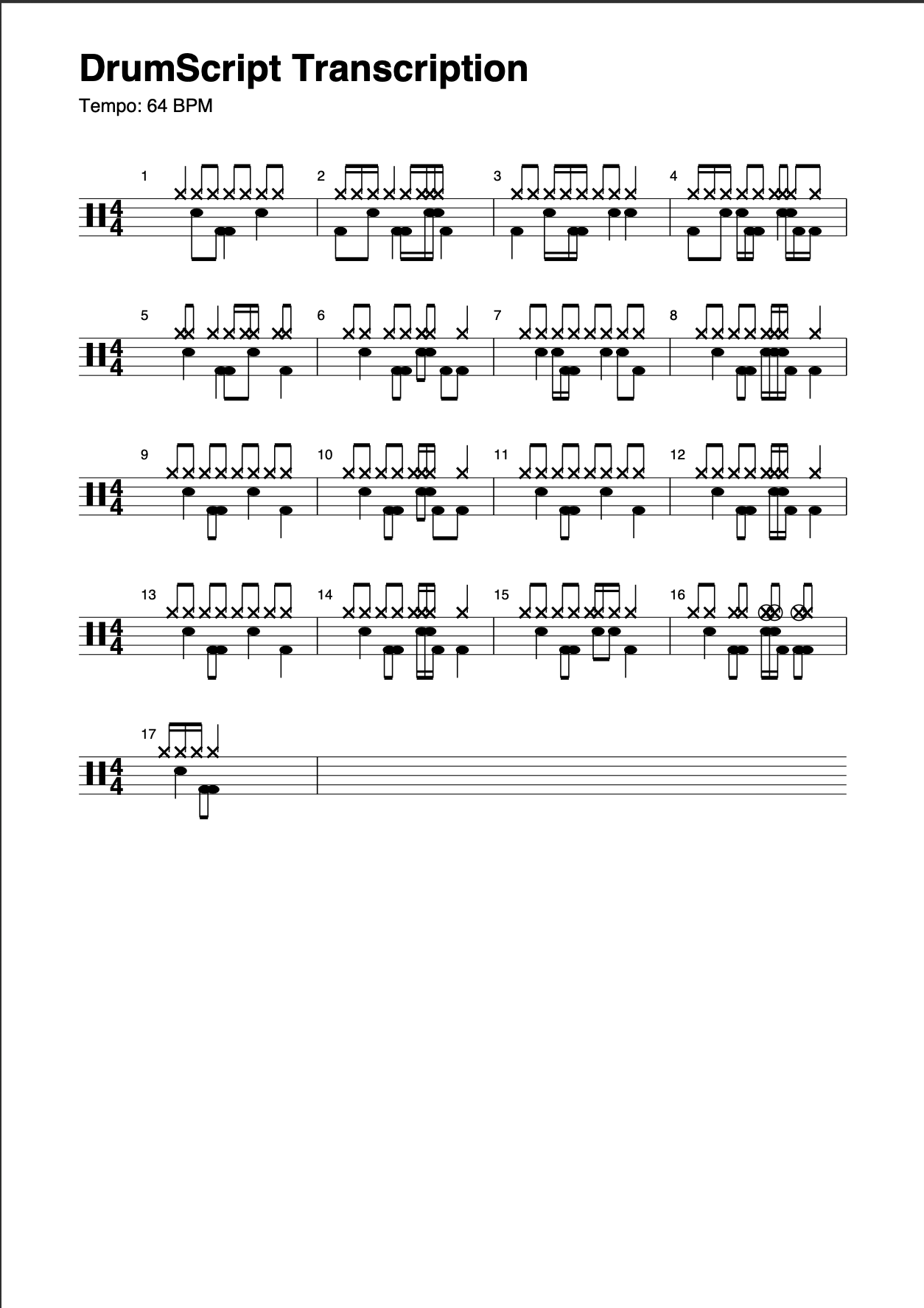 DrumScript transcription output
