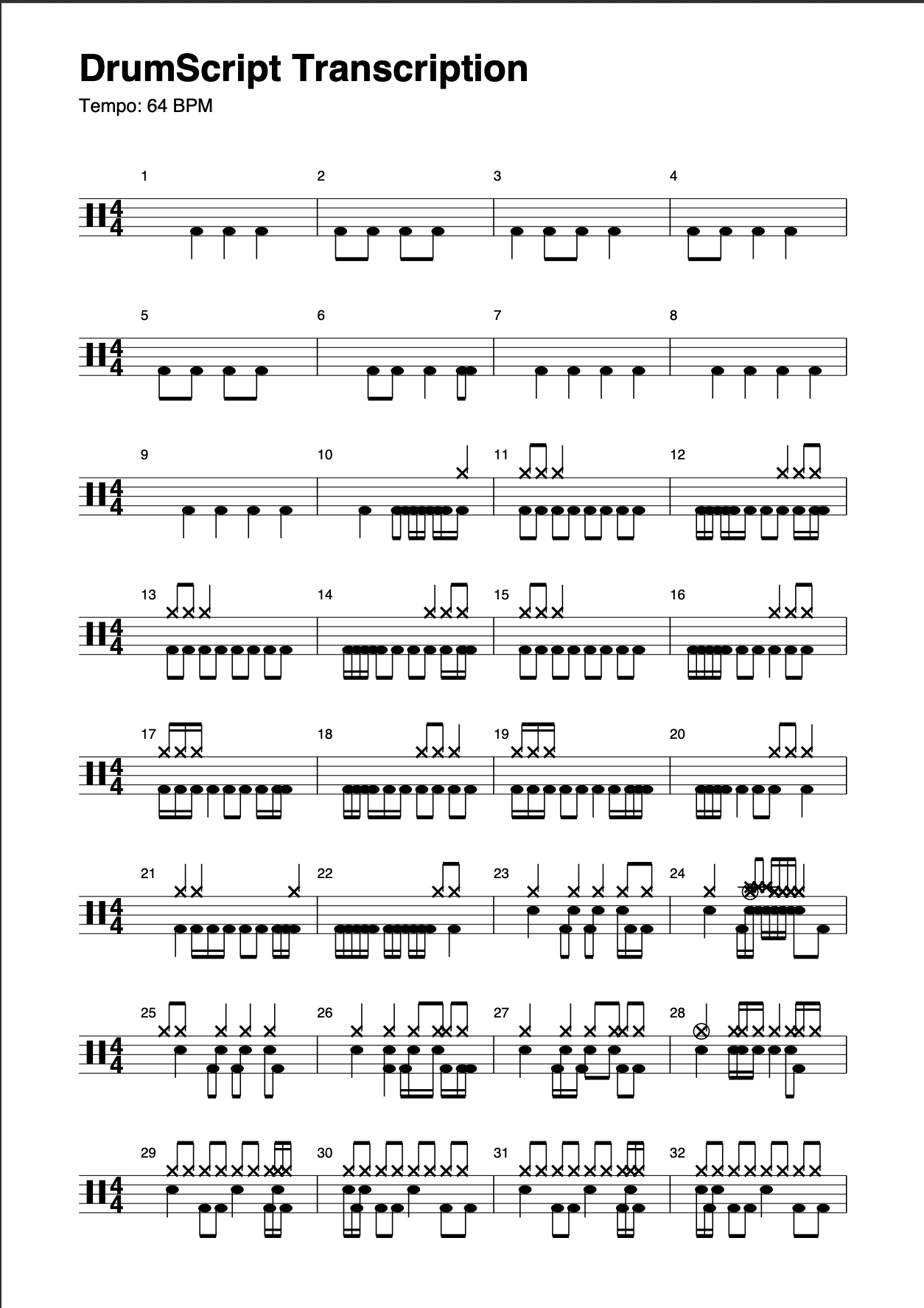 DrumScript transcription output