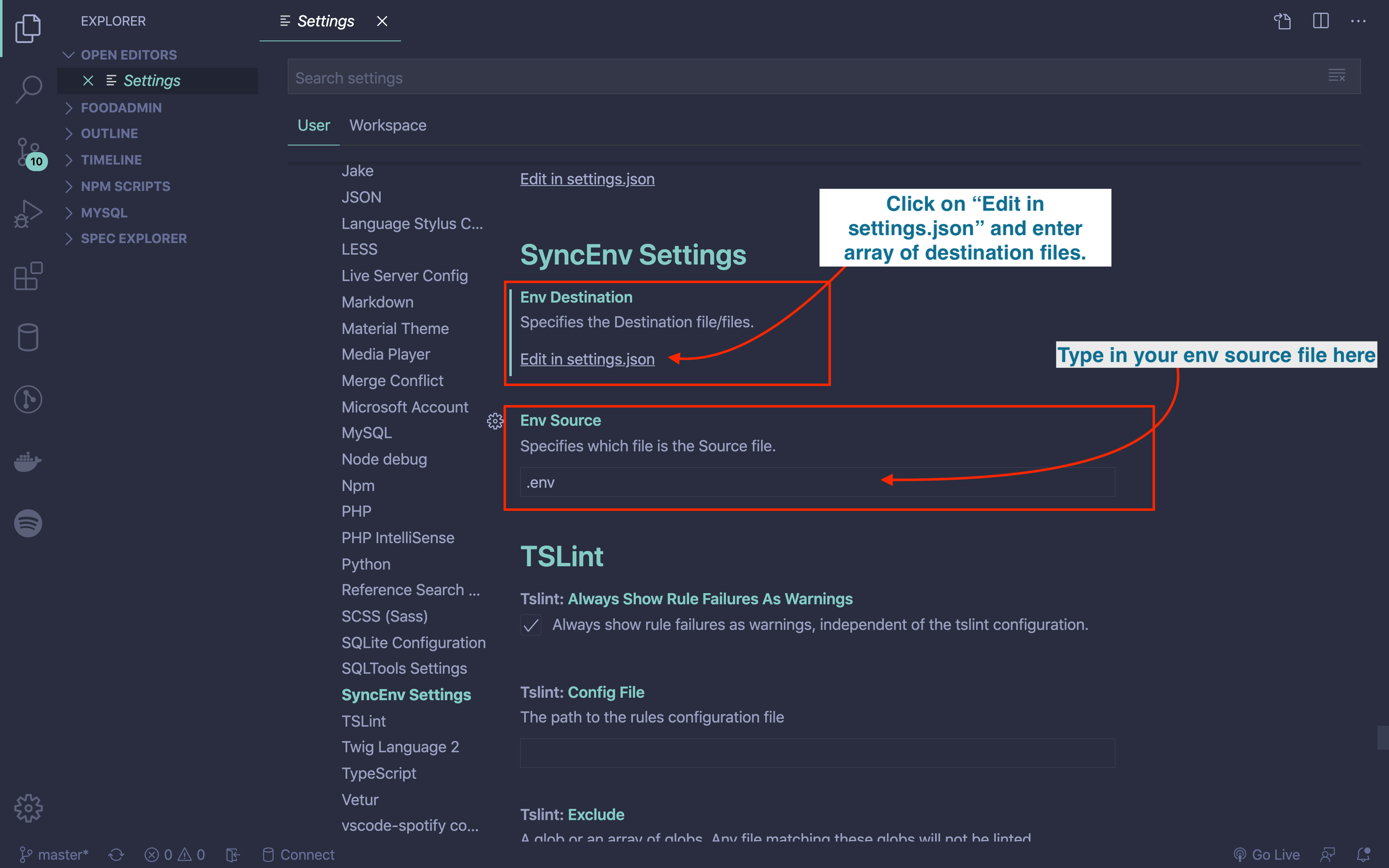 Configuring sync files - Step 1