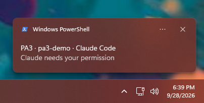 A toast for a permission prompt