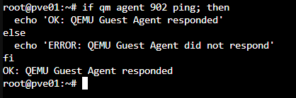 PVE 透過 qm agent 成功收到 VM 902 的 QEMU Guest Agent 回應