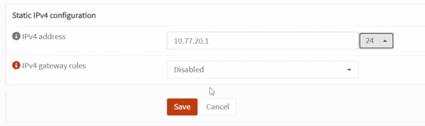 為 SERVICE 介面設定靜態 IPv4 位址 10.77.20.1/24