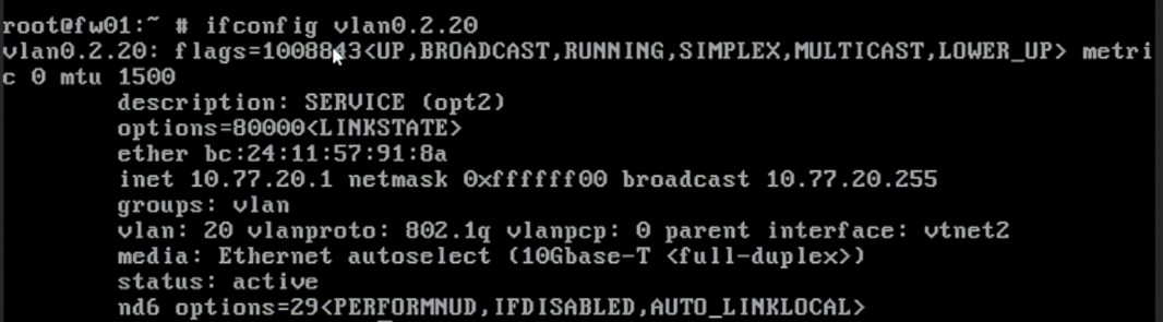 使用 ifconfig 確認 SERVICE 介面的位址、VLAN Tag 與父介面
