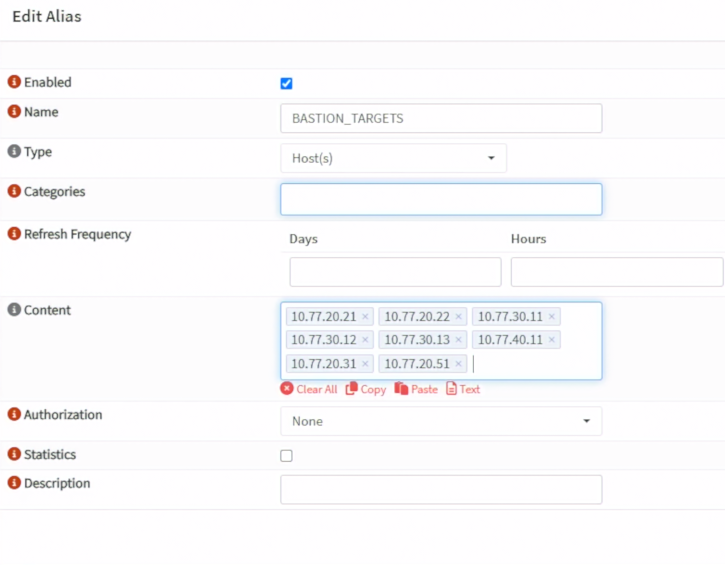 BASTION_TARGETS Alias 包含六個預先規劃的目標位址與本日加入的 app01、monitor01