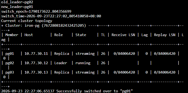 PostgreSQL 計畫性切換的事件時間與結果