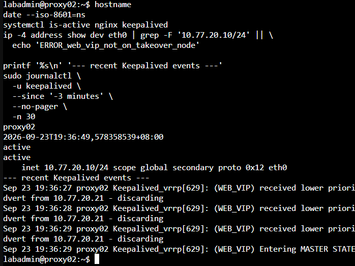 proxy02 進入 MASTER 狀態並接管 Web VIP