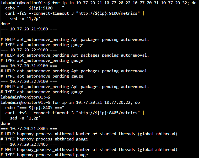 monitor01 可以讀取 Node Exporter 與 HAProxy Metrics