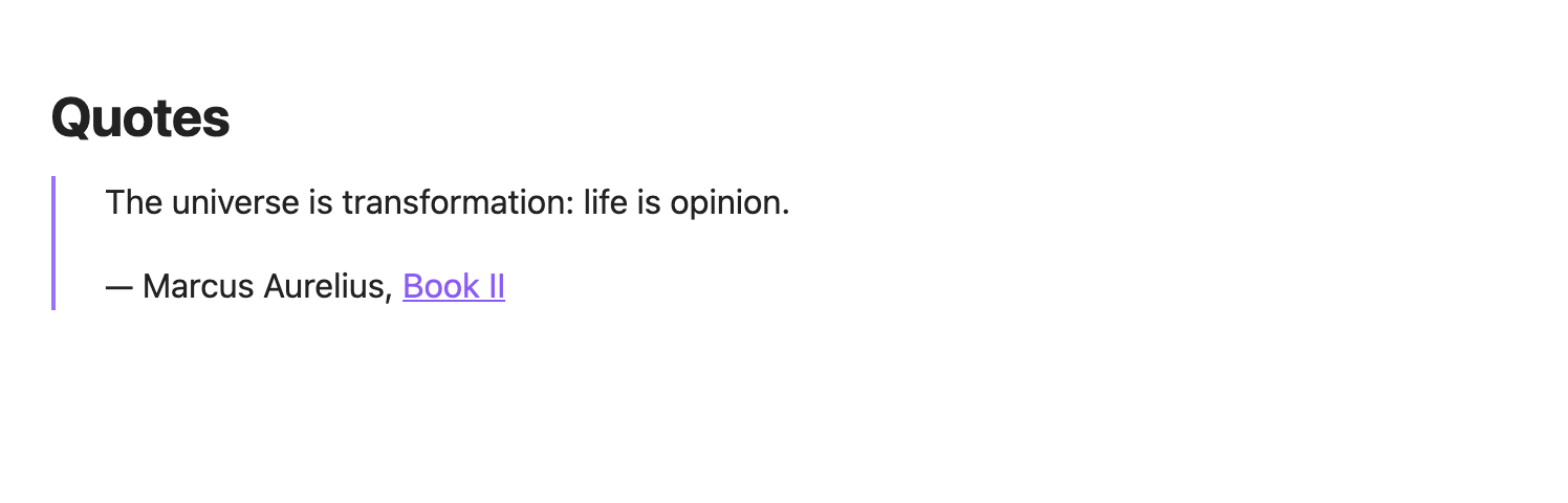 A quote pasted into a note: The universe is transformation: life is opinion. Credited to Marcus Aurelius, Book II.