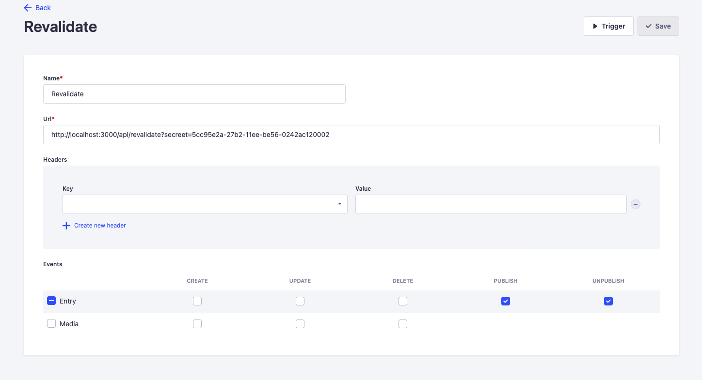 Screenshot for list view in Strapi revalidate button plugin