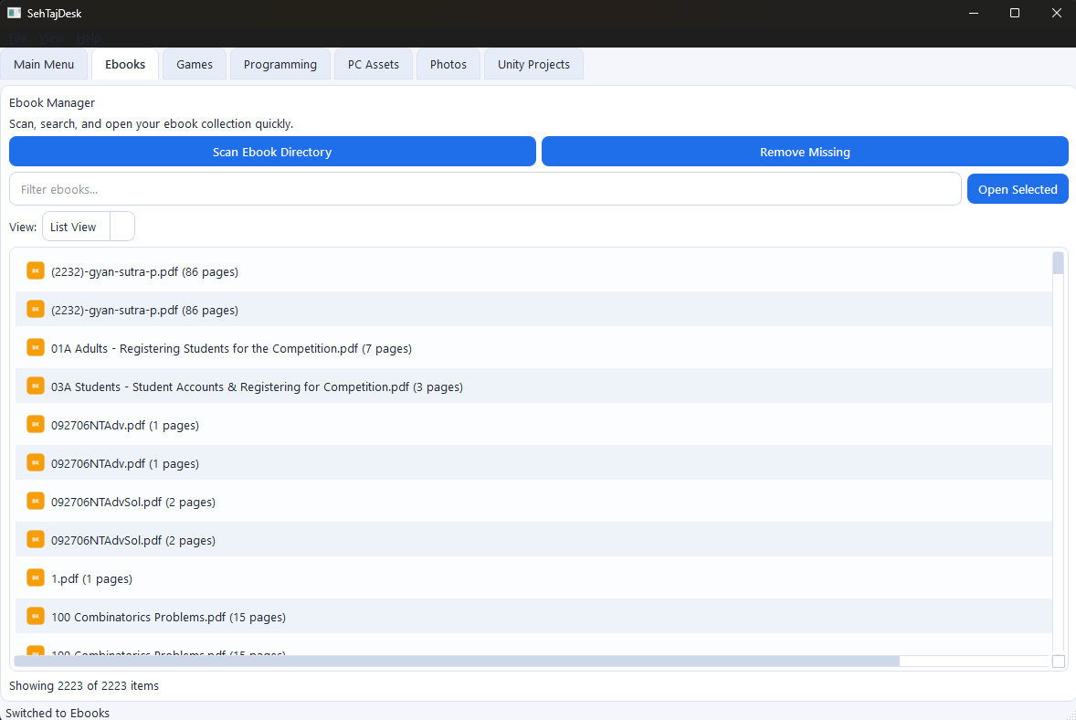 Ebooks in grid view