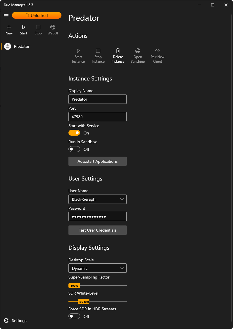 Instance Settings screenshot