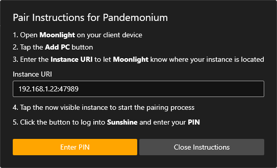 Pair Instructions screenshot