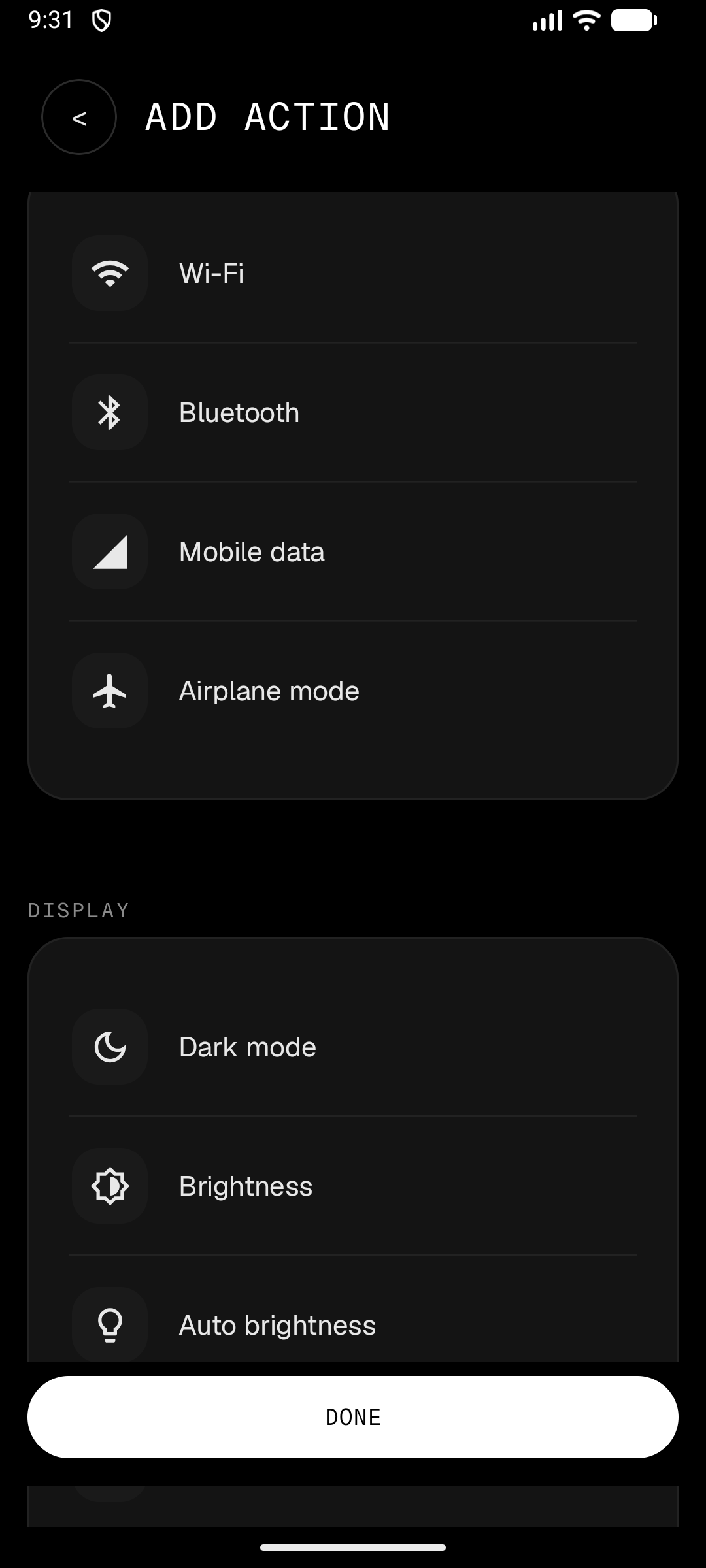 Action catalog