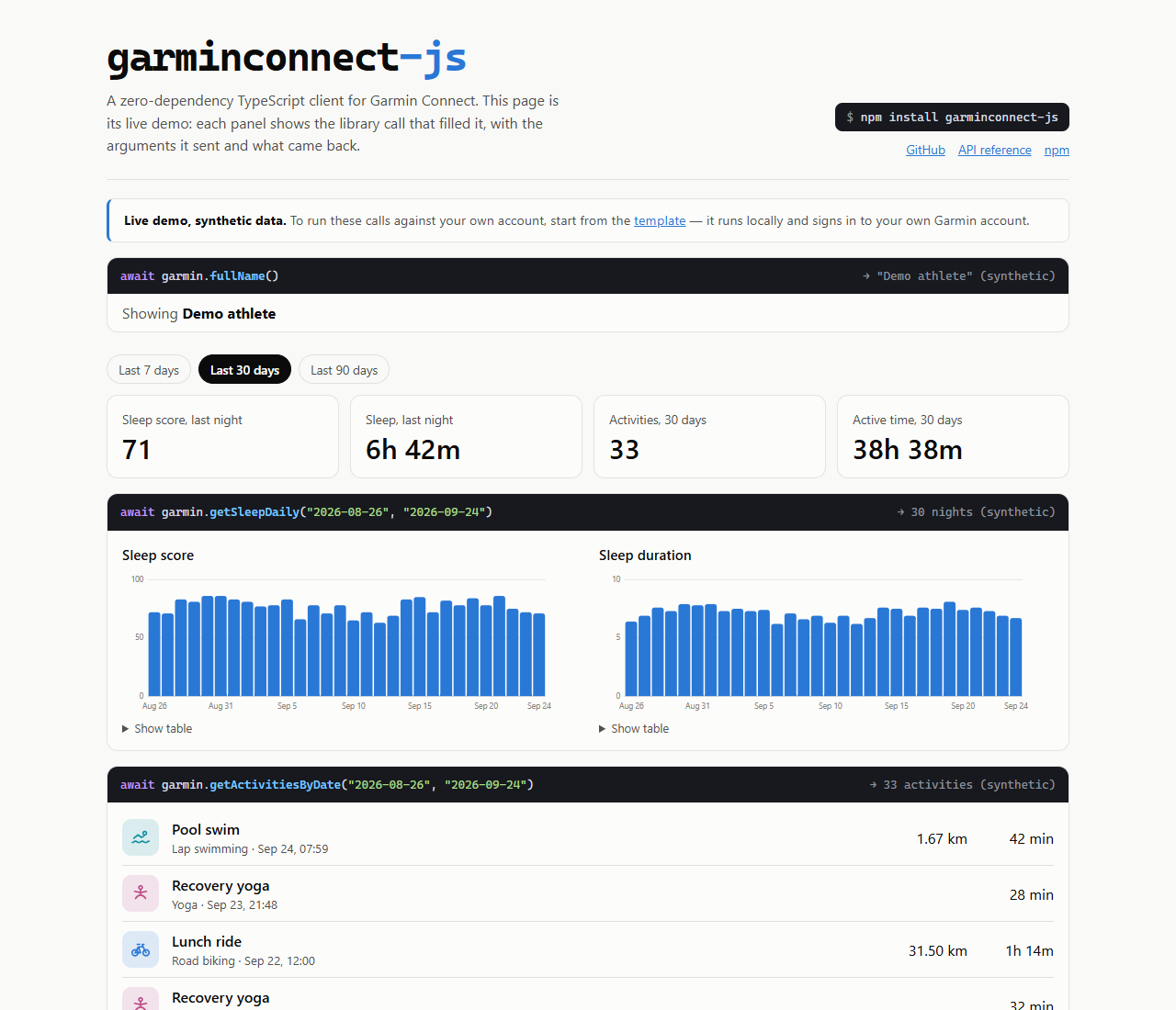 garminconnect-nextjs-starter 的网站界面截图