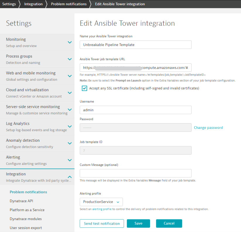 Ansible Tower Problem Notification Integration