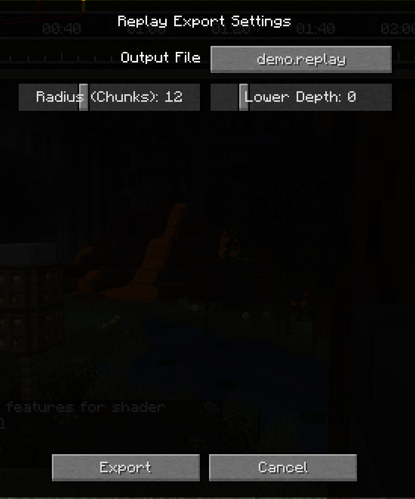 The Export Settings menu